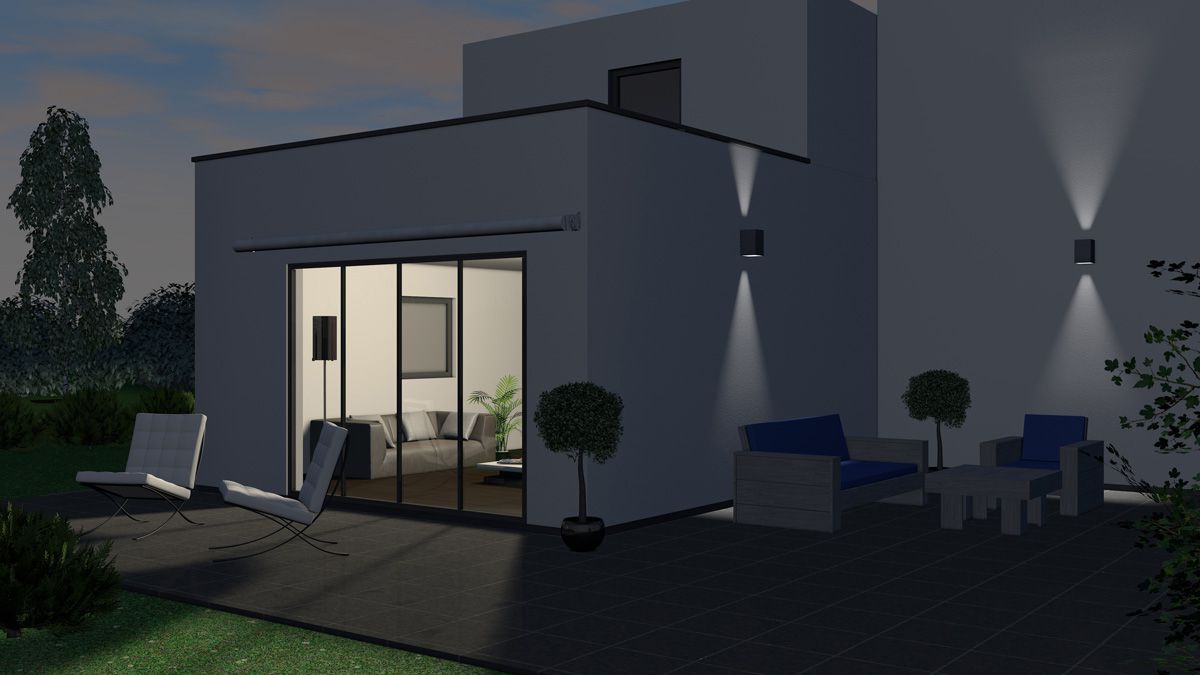 Lichtsteuerung Smartphone zeigt eine Hausautomations-App mit Geräten: Deckenfluter, Gurtwickler, Stehlampe, jeweils mit Statusanzeigen.